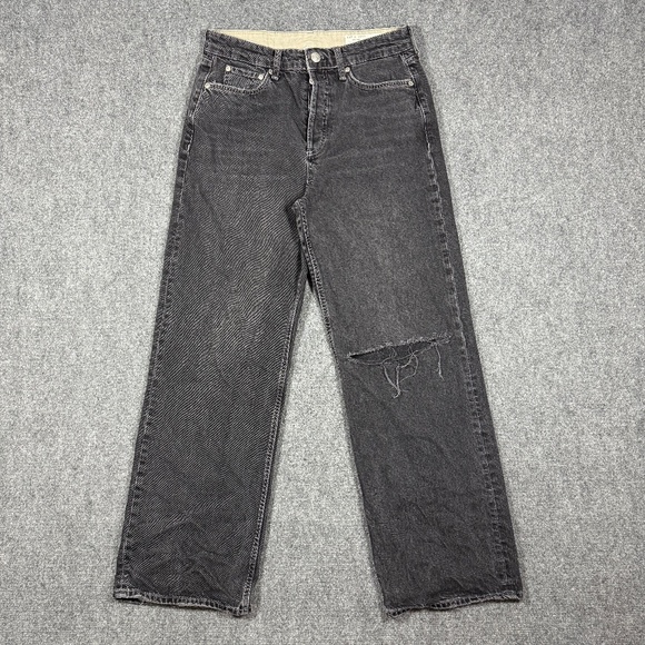 Rag & Bone Logan Mid Rise Wide Leg Distressed Jeans Size 28 Black 0437 - Picture 1 of 10